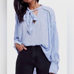 Free People Light Blue Blouse with Bow
